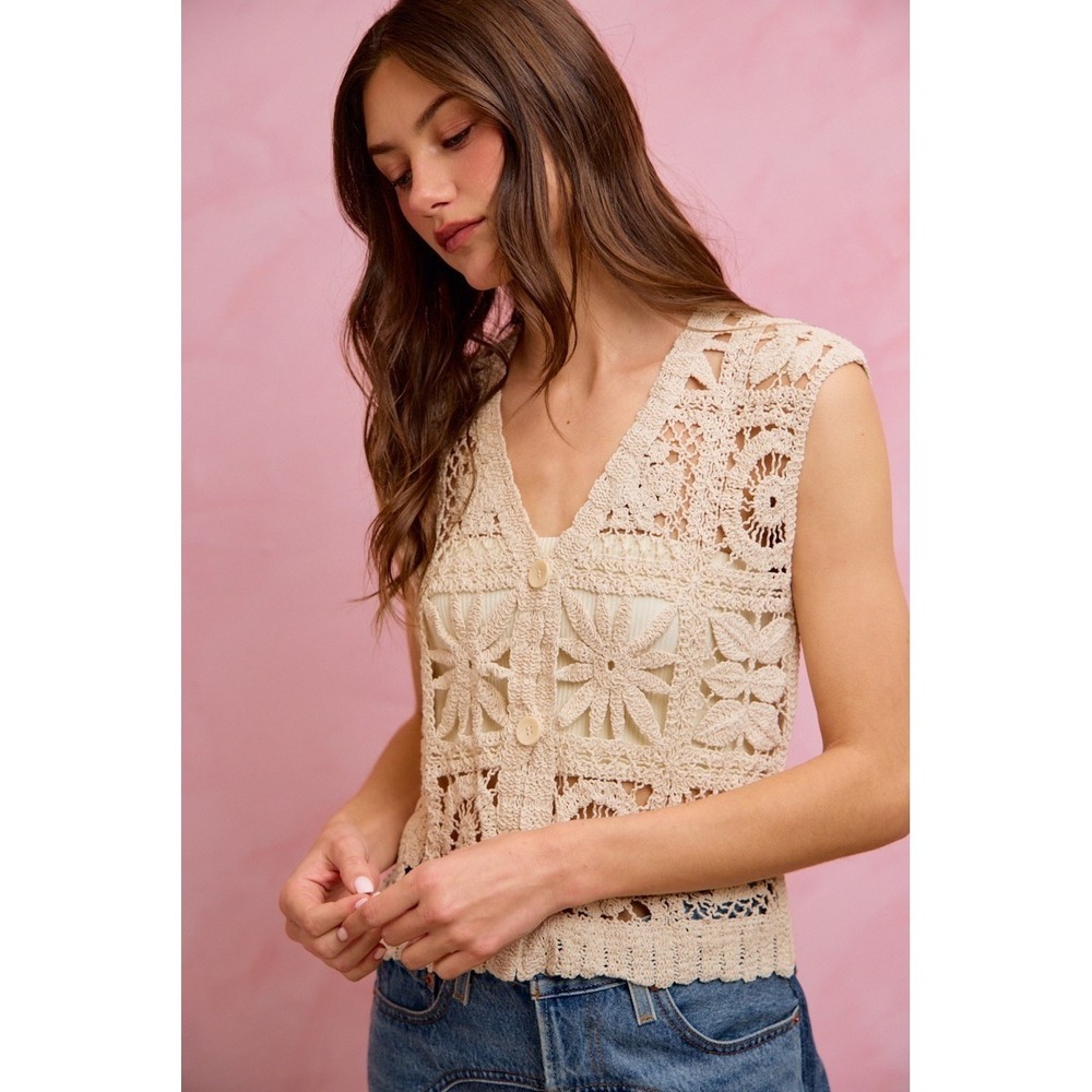 SO ME Summer Crochet Patterned Sleeveless Vest Top - M/L - Picture 2 of 16